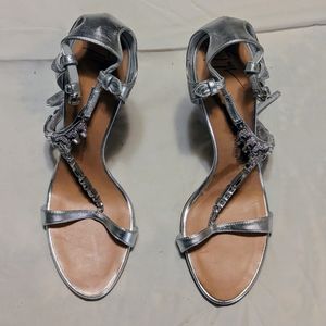 Giuseppe Zanotti Metallic Silver Leather Crystal Embellished Open Toe Sandals